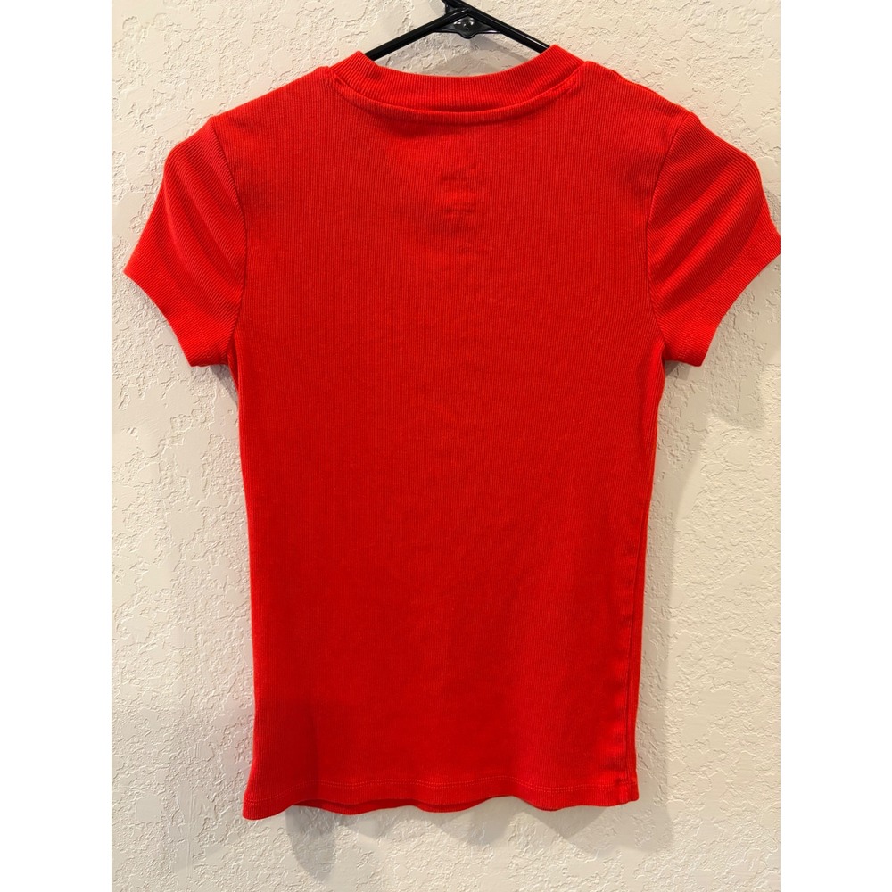 A New Day Red Ribbed Short Sleeve Crew Neck T-Shirt Womens XS - Picture 2 of 4
